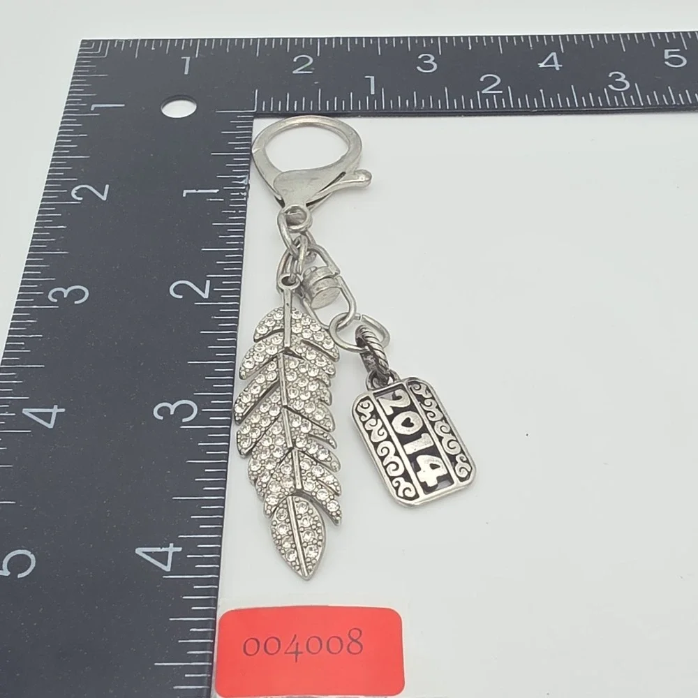 BRIGHTON 2014 Keychain Fob Feather‎ Charm Crystal Accents Silver Plate 4